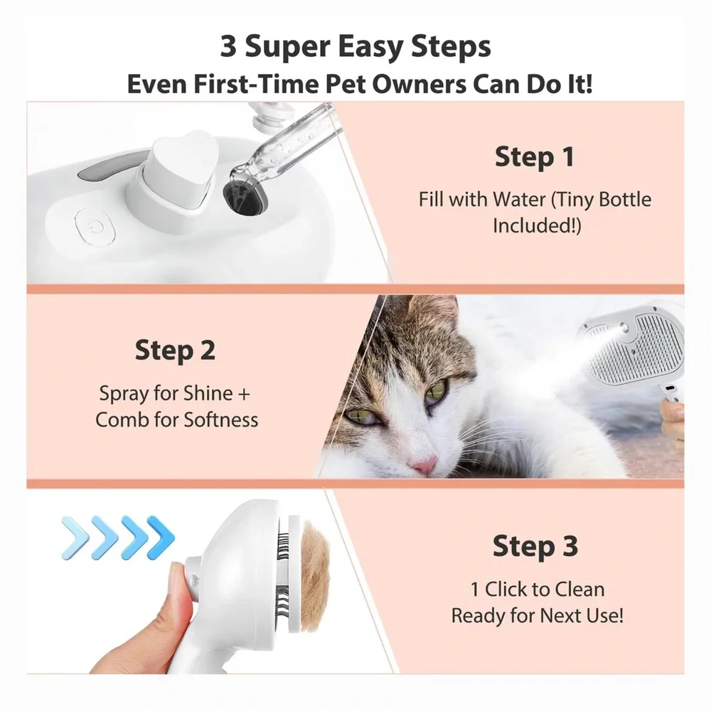 VIVIPAL Self Cleaning Dog & Cat Hair Steam Brush - NWT